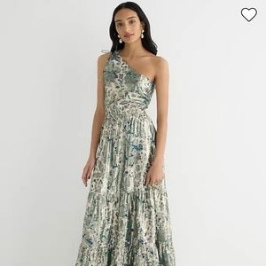 J Crew Collection One Shoulder Cut-out Dress in Floral Lurex Chiffon